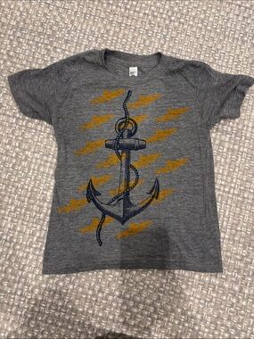 Blue Rooster Collection Gray Tee with Navy Anchor & Mustard Accents